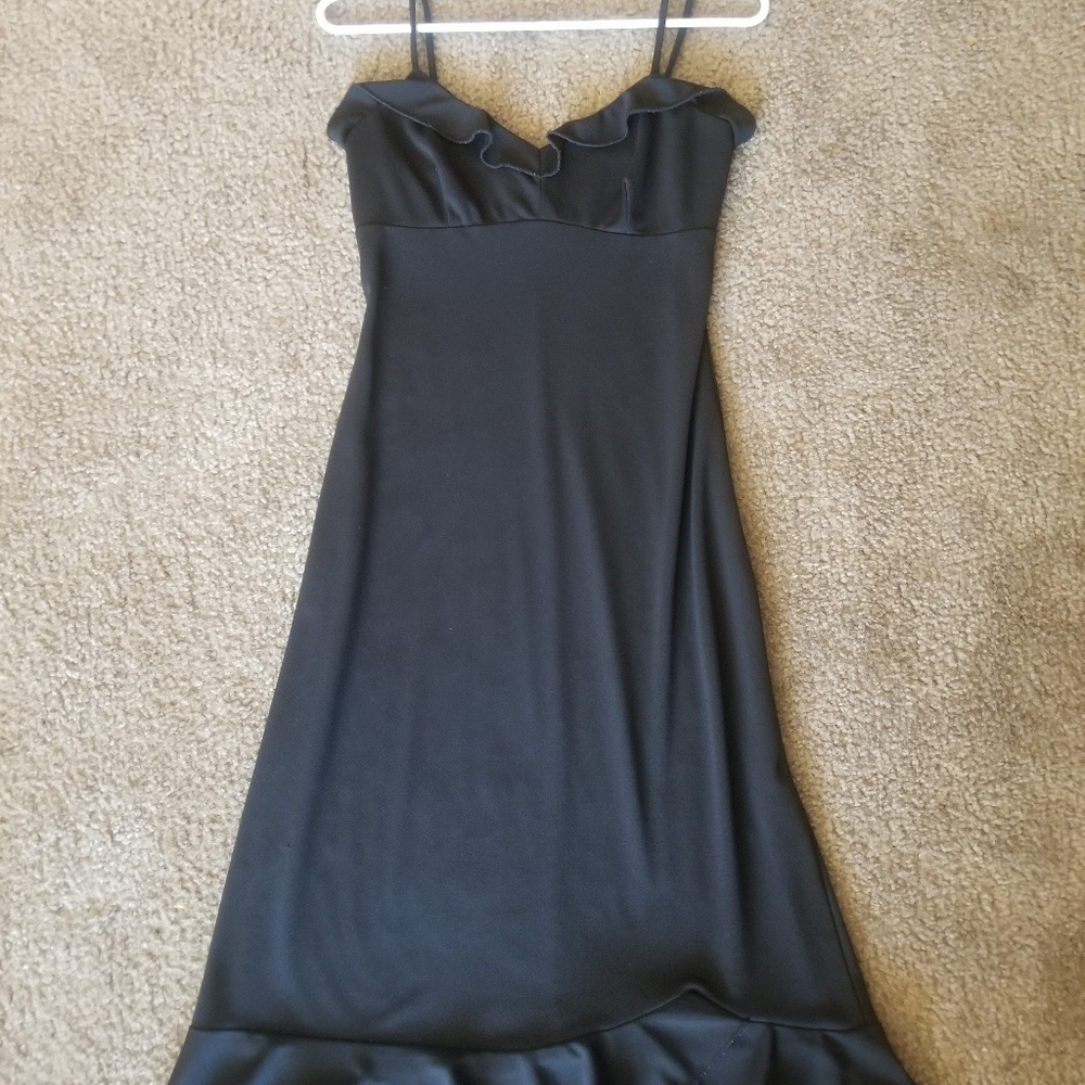 Ruffle Midi Knee Length Black Dress Medium